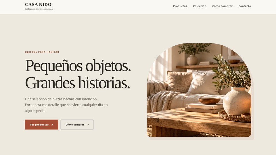 Vista real de la tienda Casa Nido, ejemplo de catálogo con productos y precios